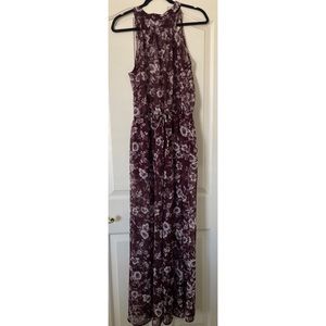 Band of Gypsies Burgundy Floral, High Neck- Wide Leg, Sheer Jumpsuit